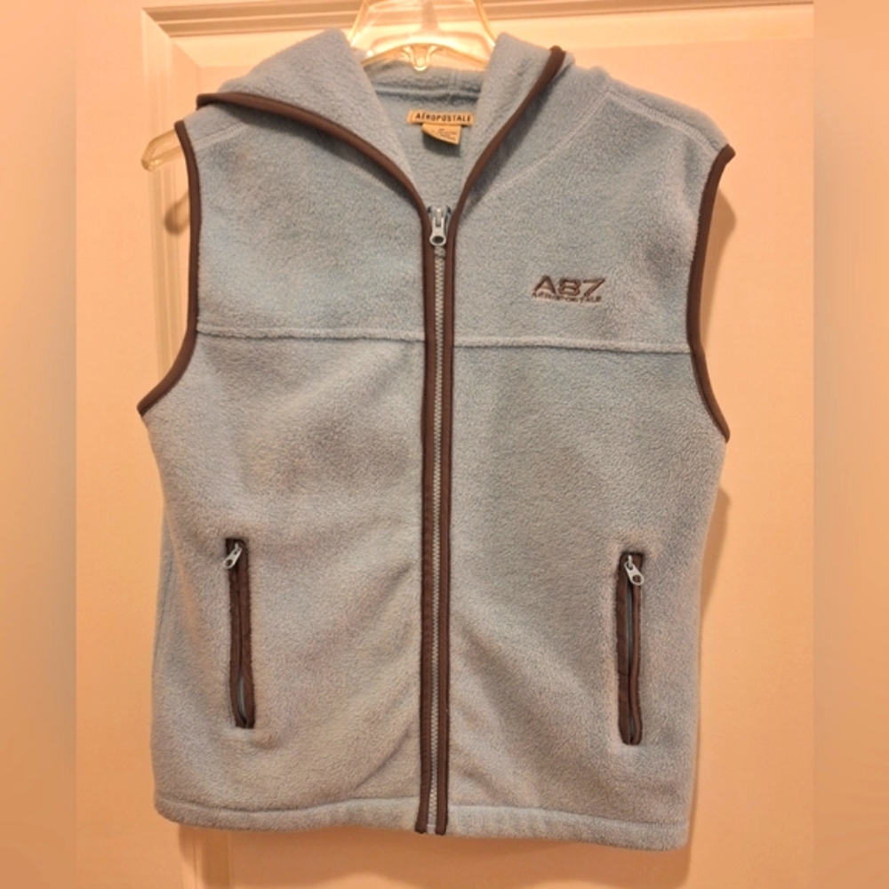 AEROPOSTALE Light Blue with Gray Accents Fleece Vest Hoodie- Size M
